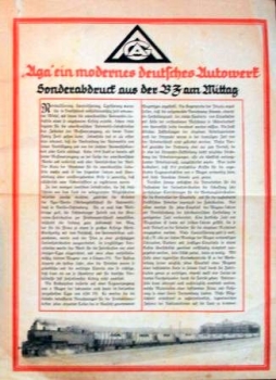 AGA Automobile "Ein modernes deutsches Autowerk" Sonderdruck 1922 (S0281)